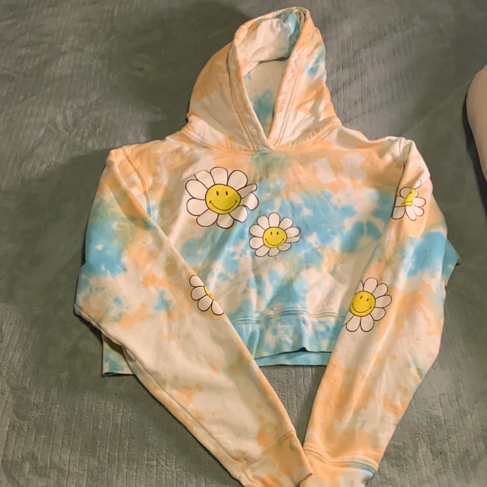 Smiley Tie-dye crop hoodie XS 10/12